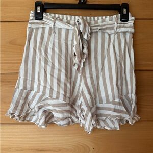 High Waist Tan and White Striped Shorts